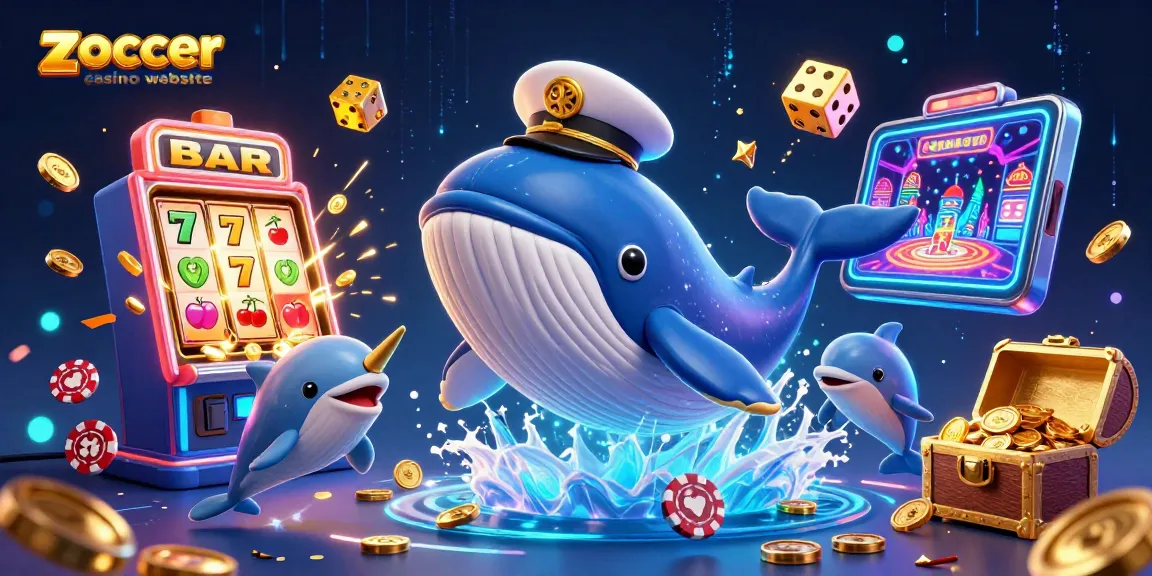 Experience vibrant gaming with zoccer casino website - a whale, narwhal, and dolphins amid jackpot excitement!