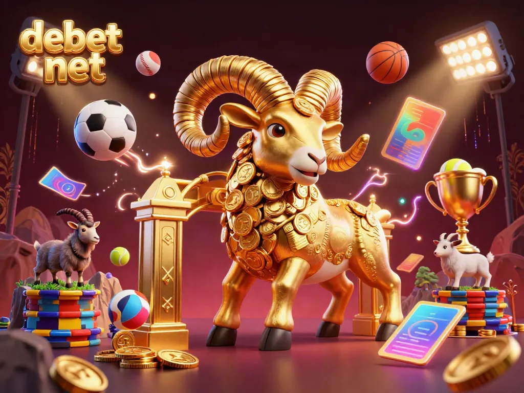 Engage with debet net featuring a dynamic illustration of sports betting, showcasing a golden ram and betting elements.