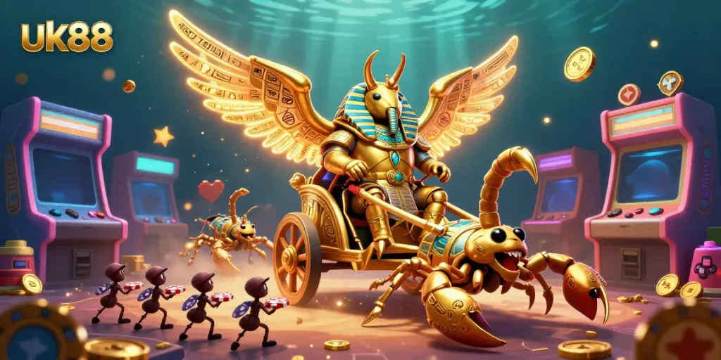 Experience the excitement of uk88 with a thrilling 3D casino scene featuring colorful characters and vivid gaming elements.